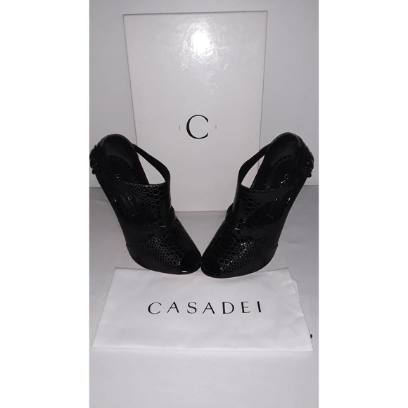 Casadei Black Patent Leather PITONDRILL NERO Open Toe Booties (38 IT) - Picture 2 of 13
